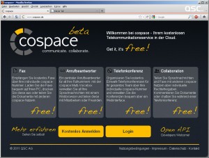 Cospace-Startbildschirm unter www.cospace.de