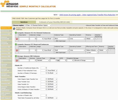 Der Simply Monthly Calculator soll die Ermittlung der Kosten für die Amazon-Web-Services erleichtern. Quelle: Amazon.