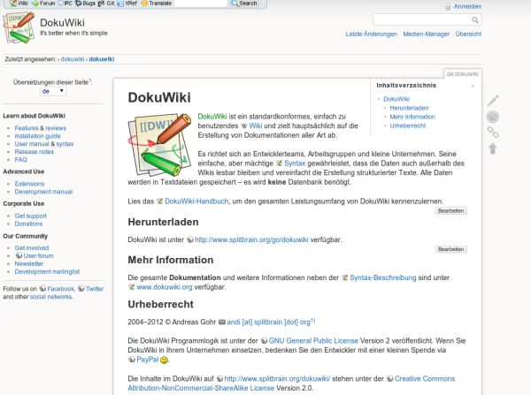 Wikis wie hier DokuWiki gibt es meist kostenlos als Open Source Software. Quelle: Dokuwiki.