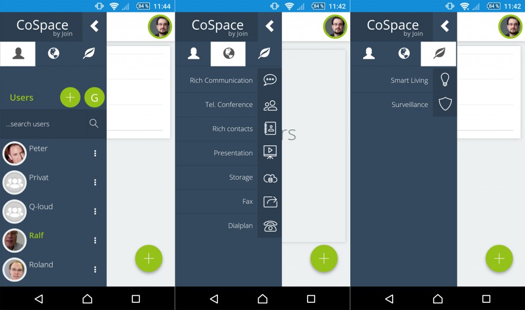 Die Join Cospace-App bietet eine Vielzahl von Kommunikations- und Kollaborationstools. Auch für das Internet der Dinge ist sie bereits vorbereitet. Screenshot: Autor