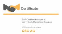 SAP-Certificate für die SAP HANA Operations Services der QSC AG. 