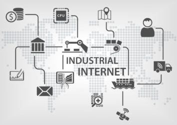 Weltkarte mit Symbolen des Industrial Internet